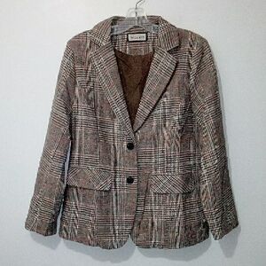Elleven Plaid Blazer Jacket in Brown Orange